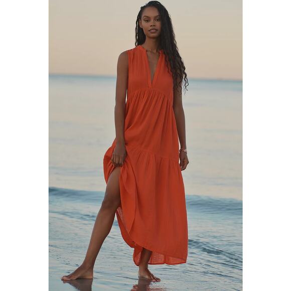 Anthropologie The Kallie Flowy Maxi Dress Orange - Picture 1 of 7